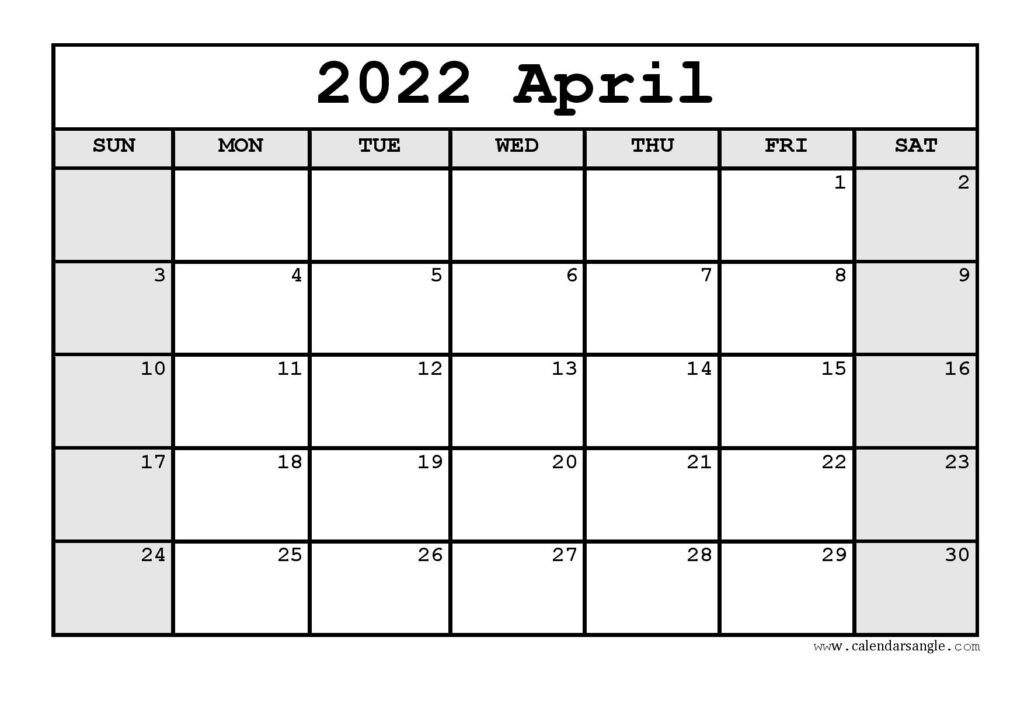 April 2022 calendar template
