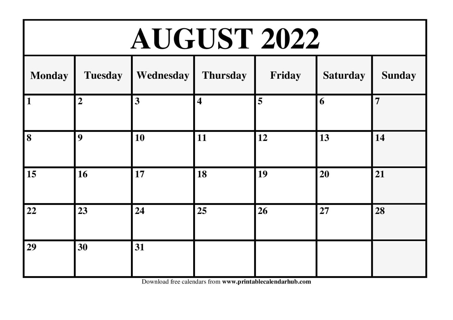 August 2022 Printable Calendar Template [PDF, Word, Excel] - Printable ...