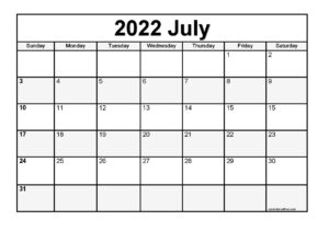 July 2022 blank calendar