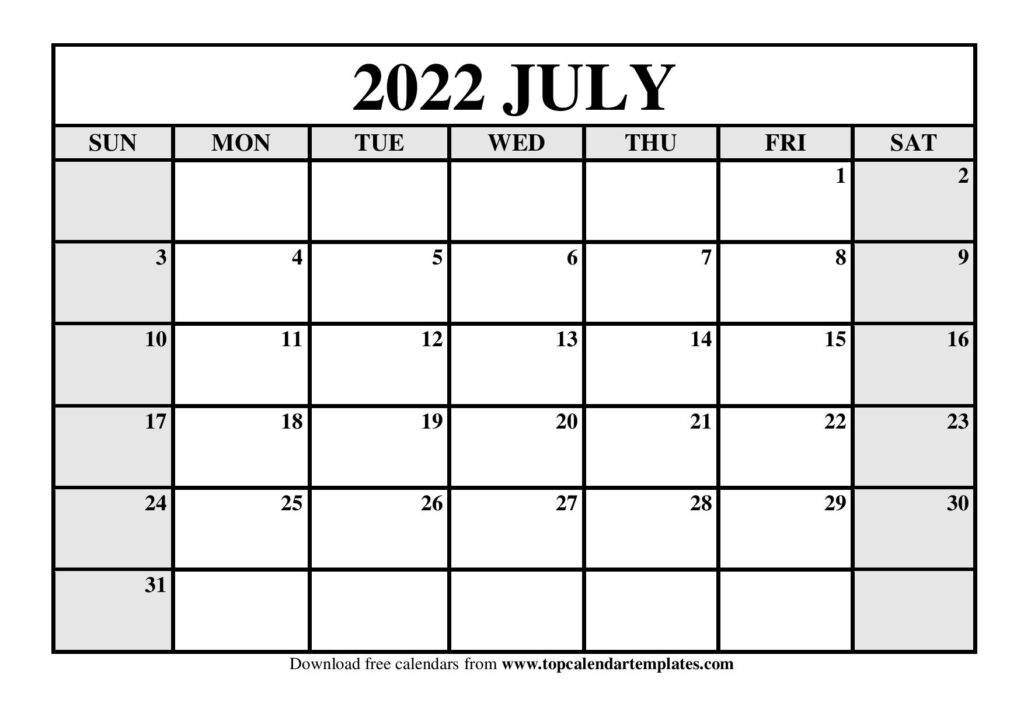 July calendar 2022 printable
