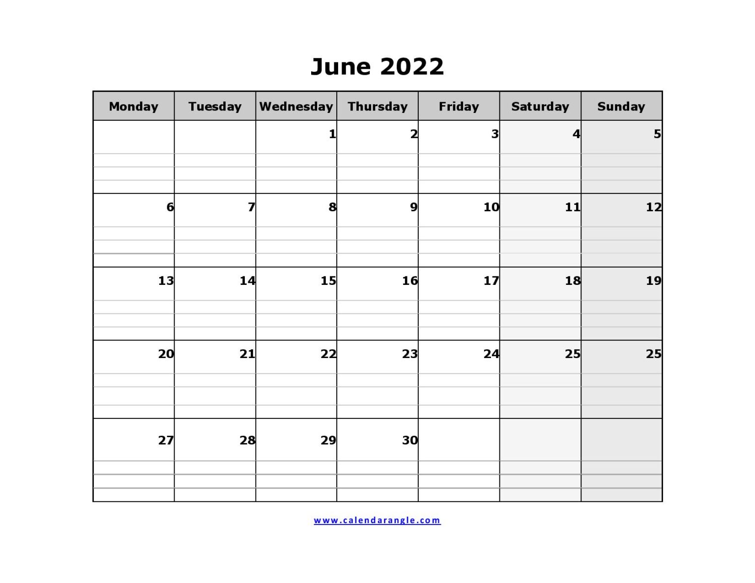 June 2022 Printable Calendar Template PDF, Word Printable Calendar Hub