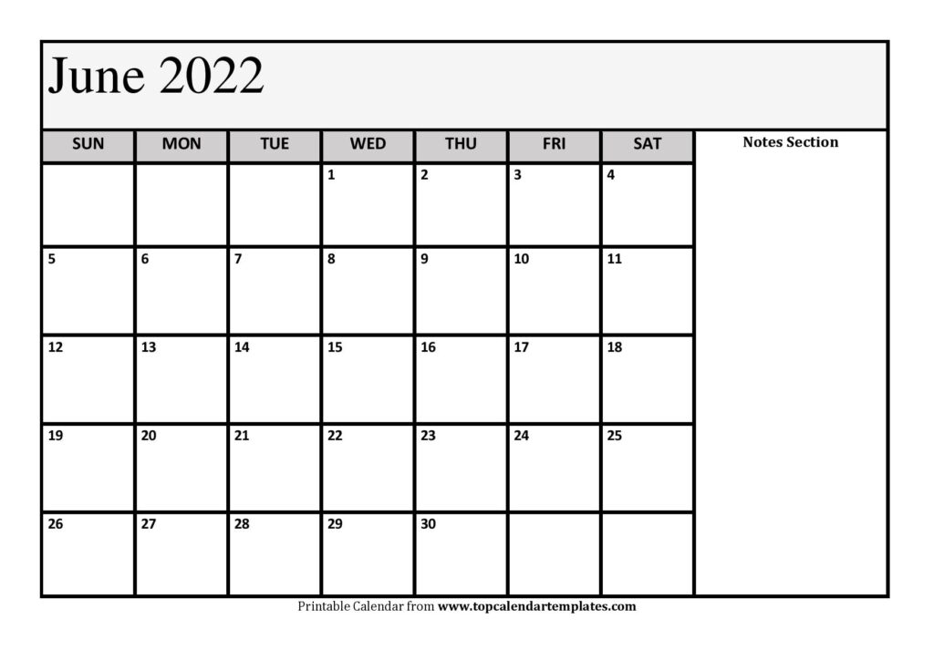 June 2022 Calendar Template