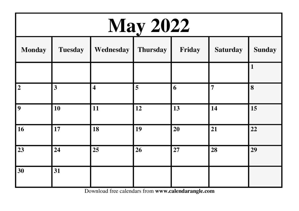 Calendar May 2022 Printable