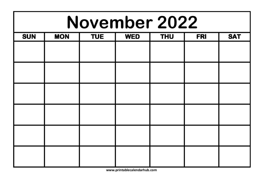 Printable Calendar November 2022 Template