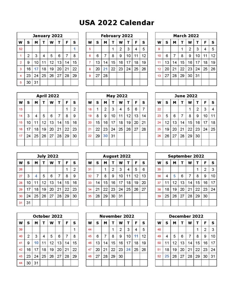 yearly 2022 calendar template