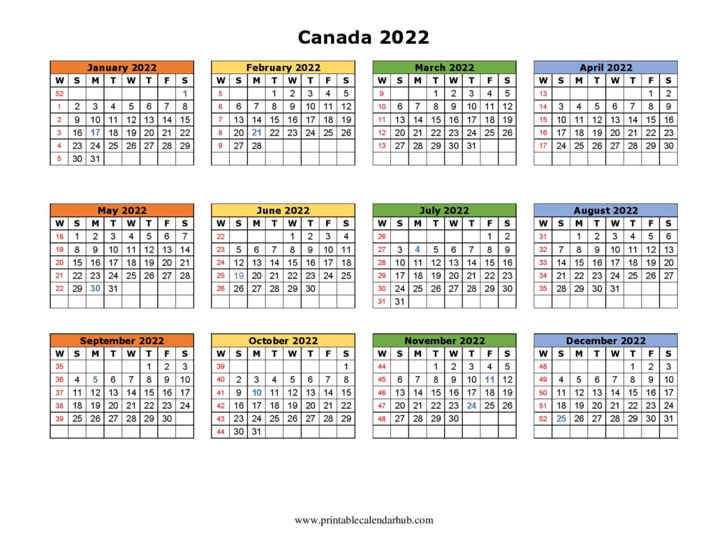 2022 Canada Calendar