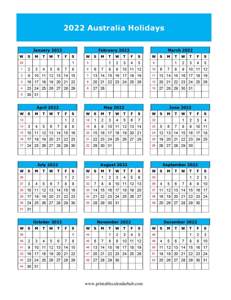 Printable 2022 Australia Calendar With Holidays – Printable Calendar Hub