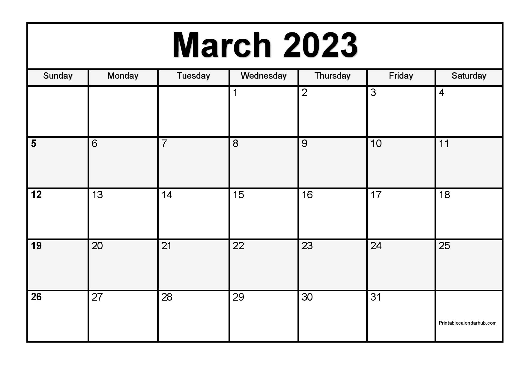 March 2023 Calendar Printable Templates in PDF Word Excel Printable