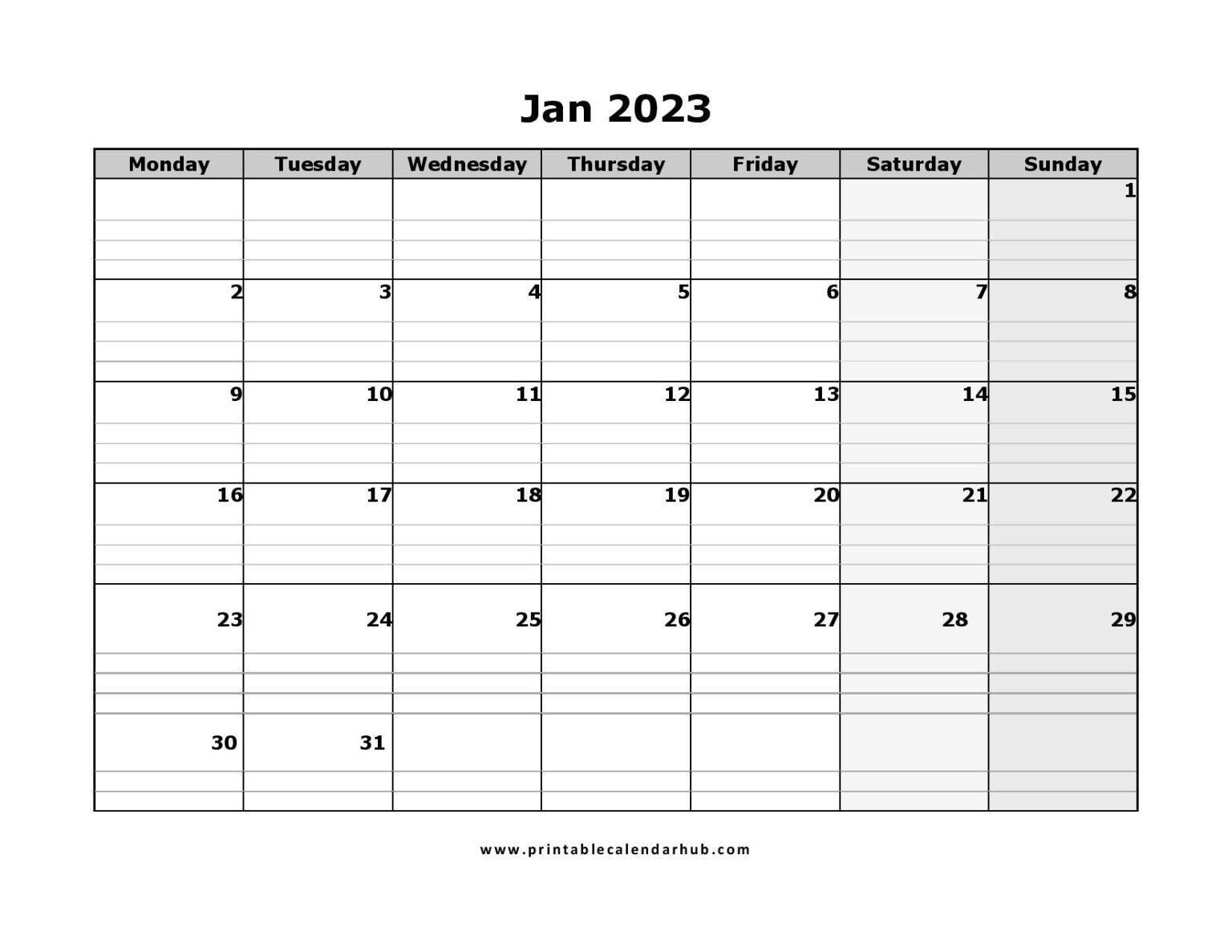 Printable Calendar January 2023 Templates PDF - Printable Calendar Hub