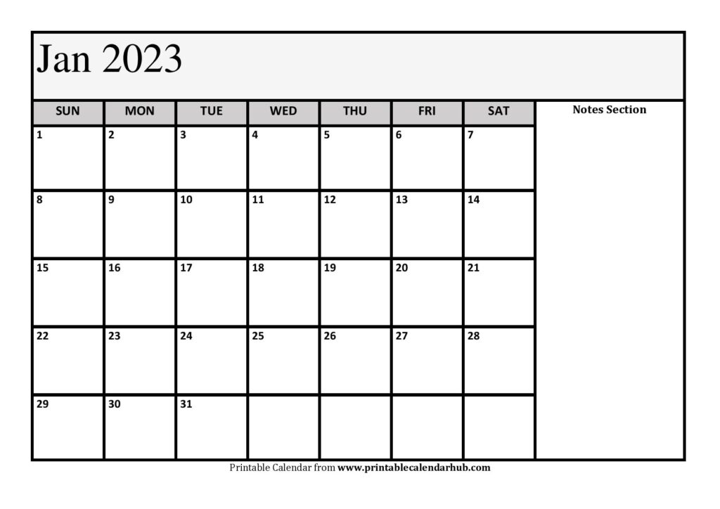 January Calendar 2023 Template