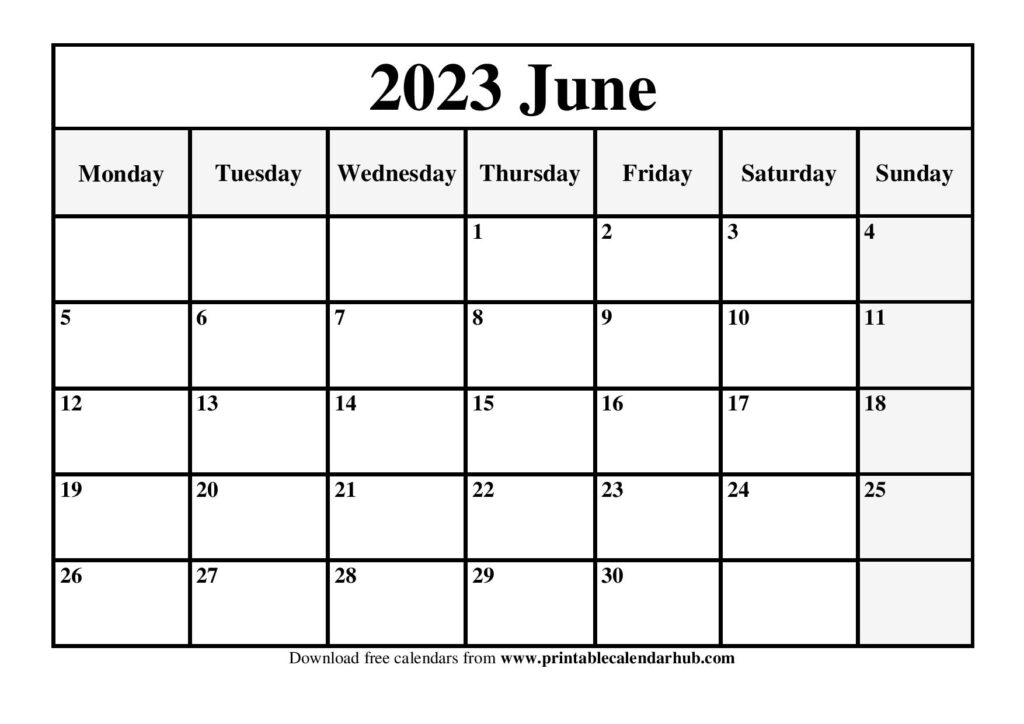 Blank June 2023 Calendar Printable