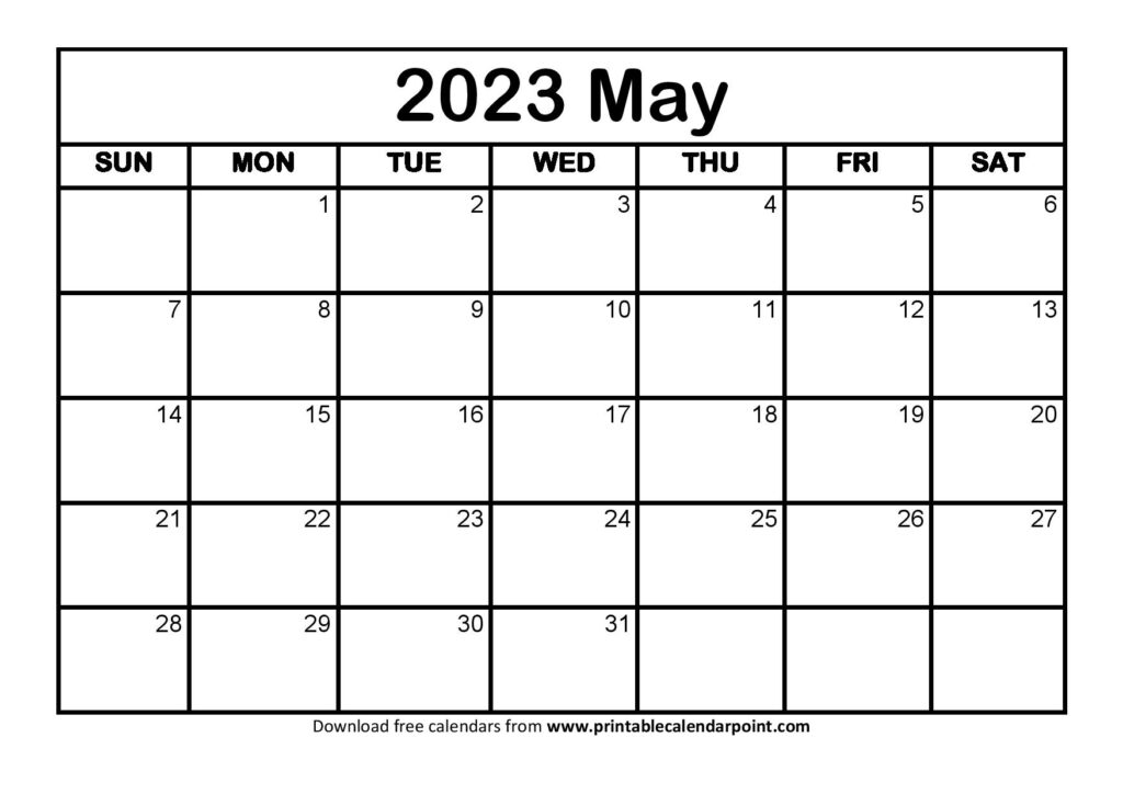Blank May 2023 Calendar Printable