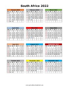 Printable 2022 South Africa Calendar with Holidays - Printable Calendar Hub