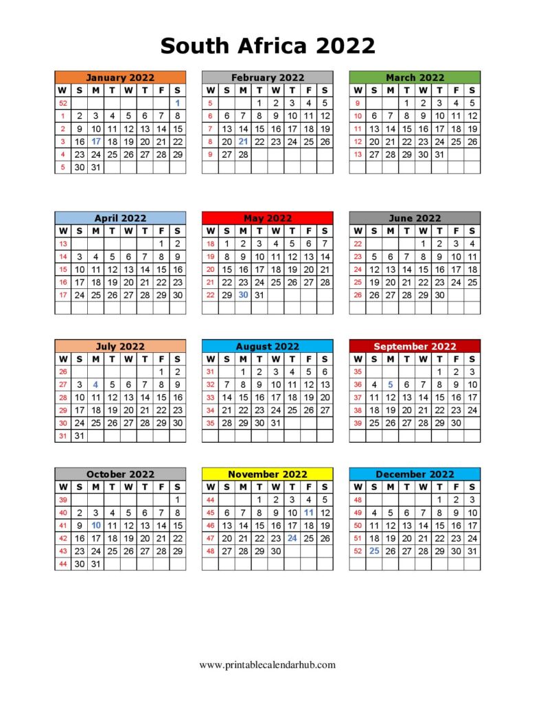 South Africa 2022 Calendar