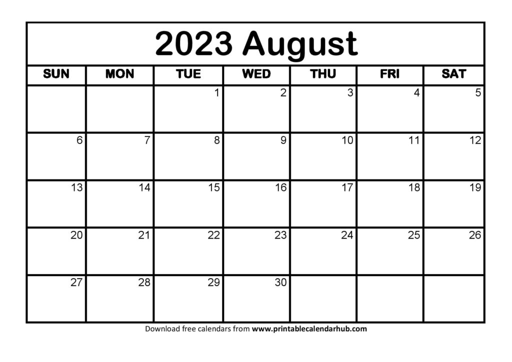 Blank August 2023 Calendar Printable