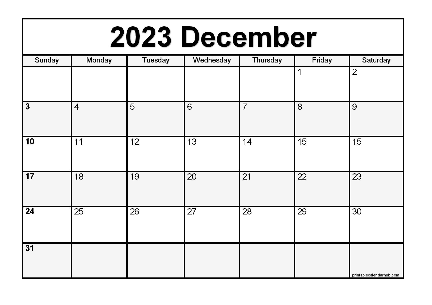 Free Blank December 2023 Calendar