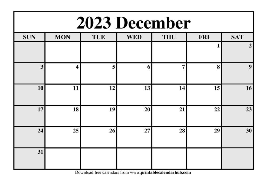 Blank December 2023 Calendar Printable
