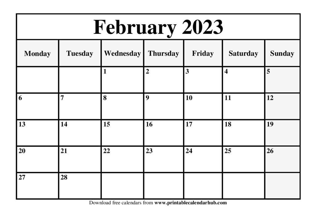 February 2023 Word Calendar