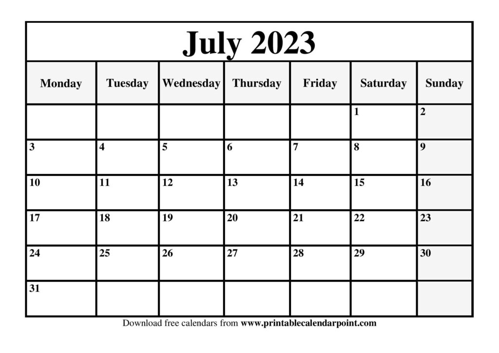 July 2023 Word Calendar