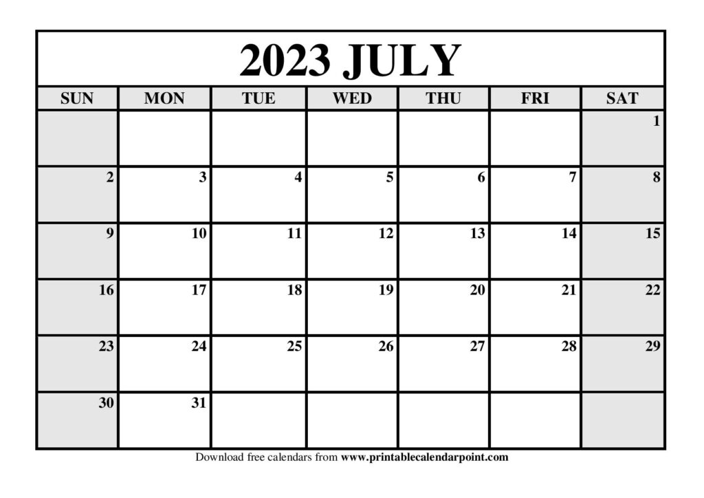 Blank July 2023 Calendar Printable