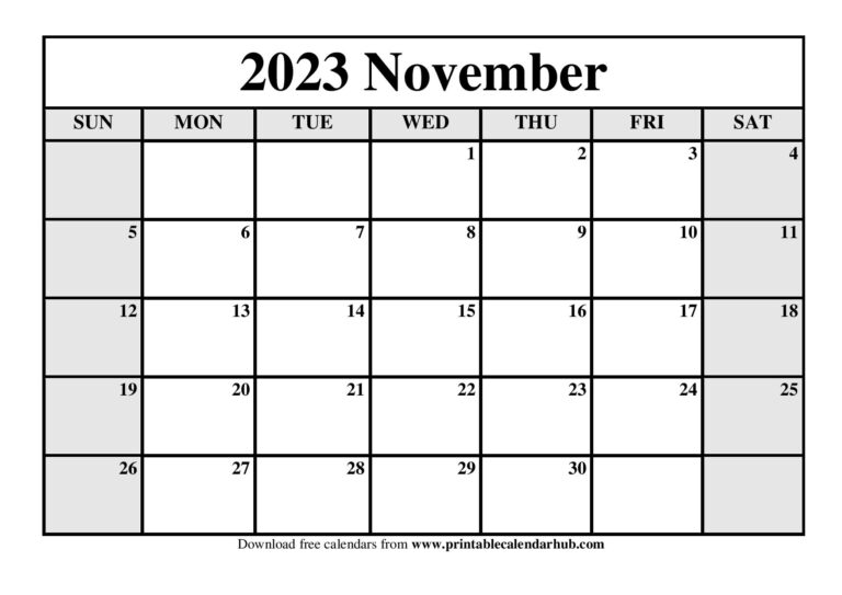 November 2023 Calendar Printable Templates in PDF Word - Printable ...