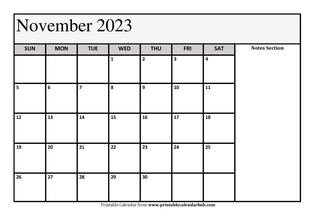 November 2023 Calendar with Notes
