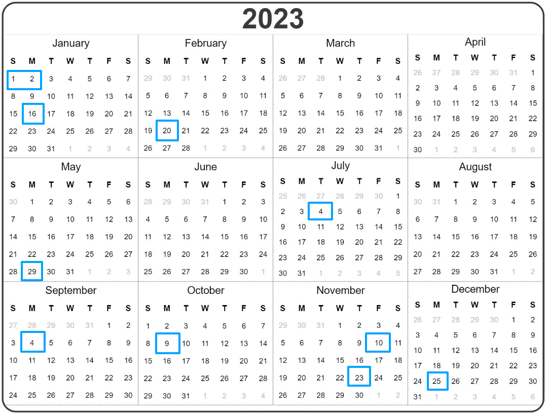 2023 USPS Holiday Calendar U S Post Office Holidays Printable 