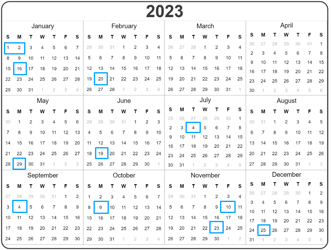 2023 USPS Holidays Calendar Post Office Holiday Schedule Printable 