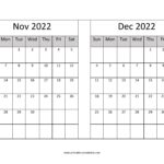 2022 November December Calendar