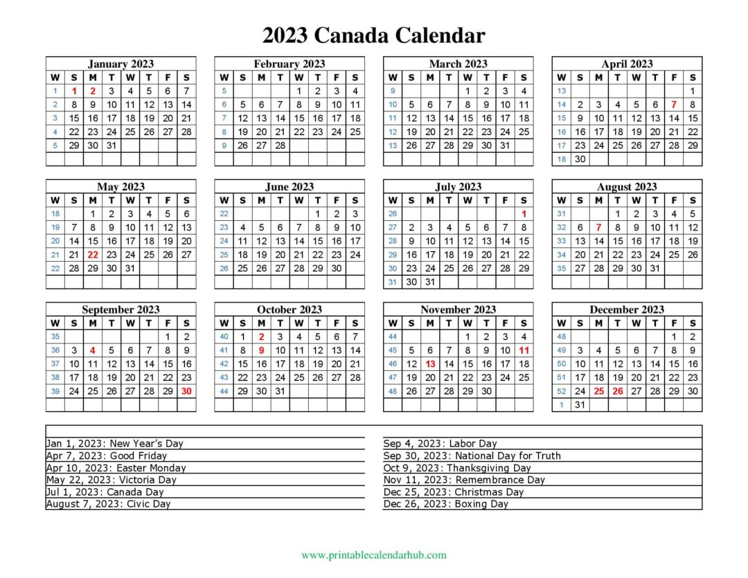 2023 Canada Calendar with Holidays - Printable Template - Printable ...