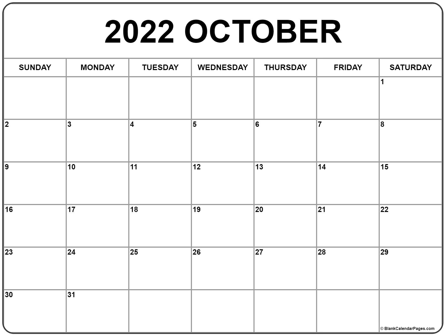 October 2022 Weekly Calendar Printable Template Printable Calendar Hub