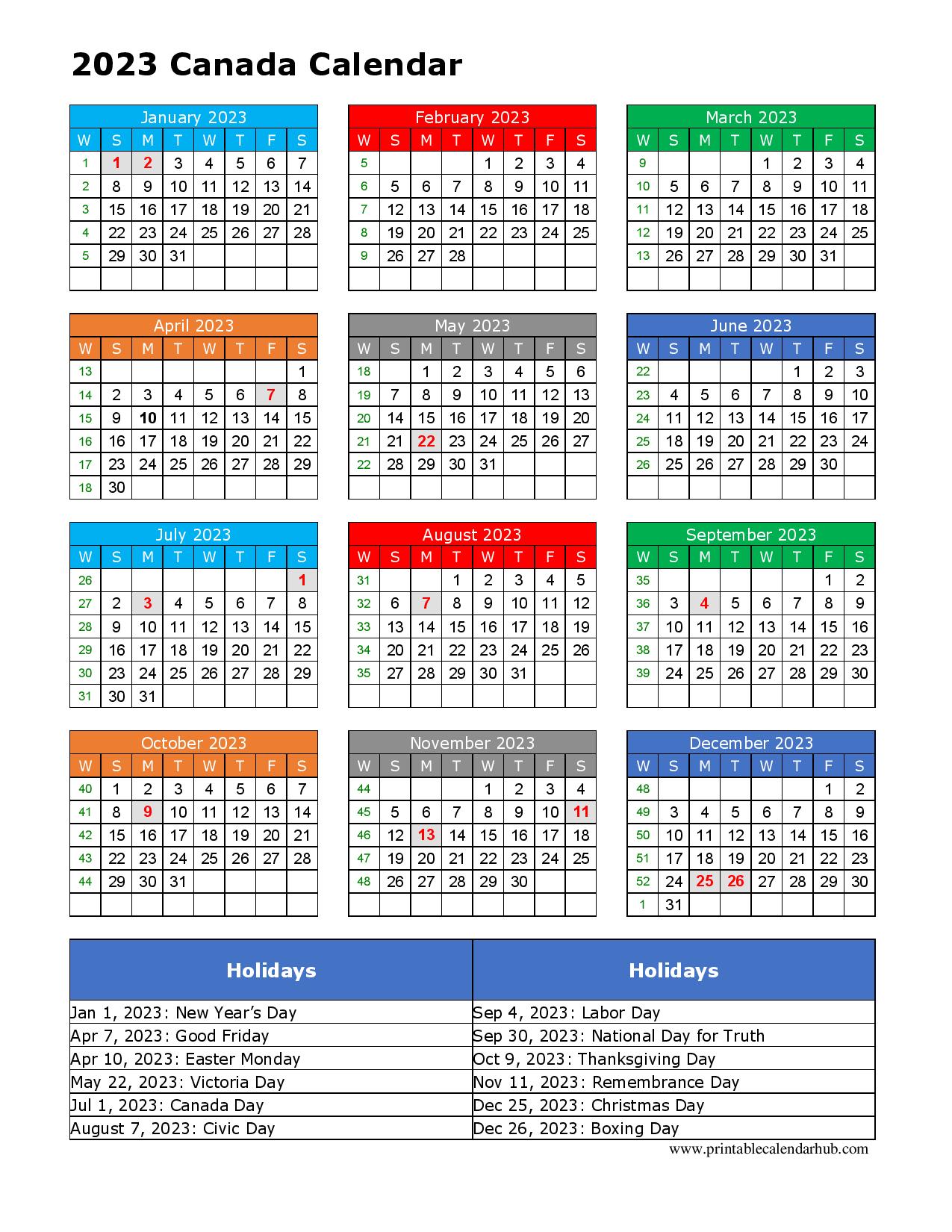 2023 Canada calendar with holidays
