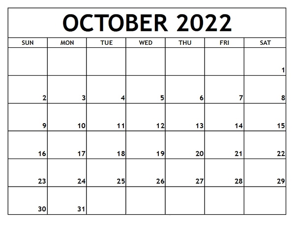 October 2022 Weekly Calendar