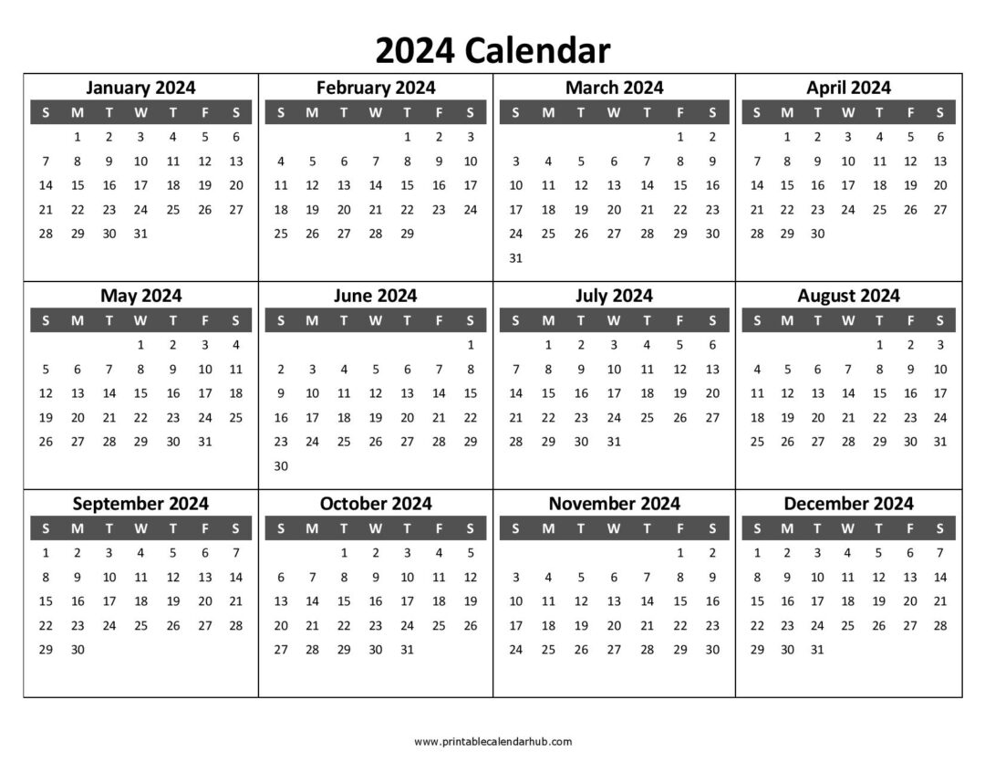 2024 Calendar Printable Yearly Template (PDF, Word) Printable
