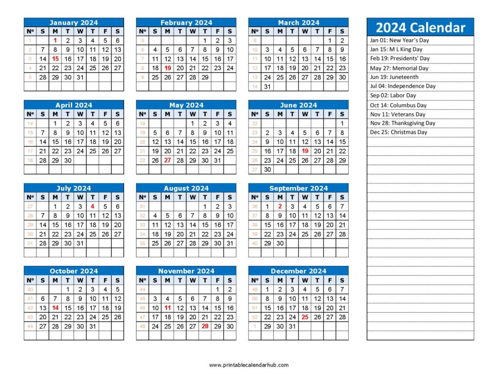 2024 Calendar Printable Yearly Template (PDF, Word) - Printable ...