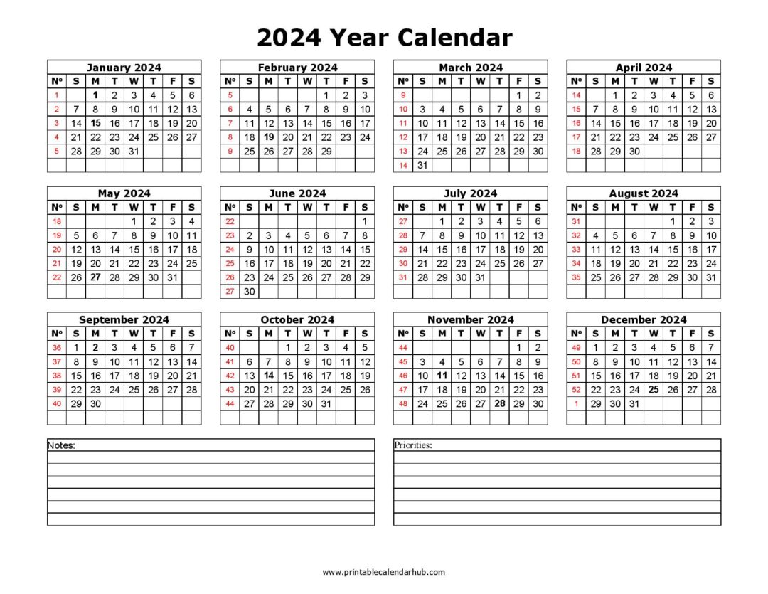2024 Calendar Printable Yearly Template (PDF, Word) – Printable ...