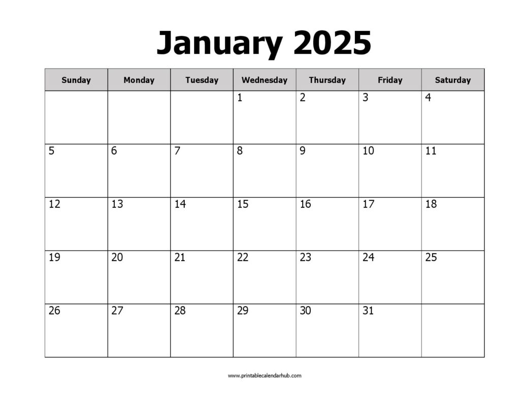 January 2025 calendar printable