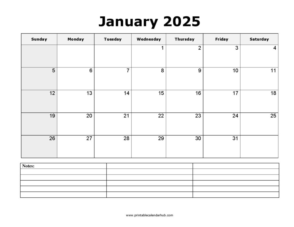 Printable January 2025 Calendar