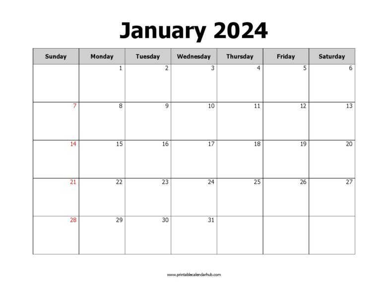 Free January 2024 Printable Calendar - Blank Templates - Printable 