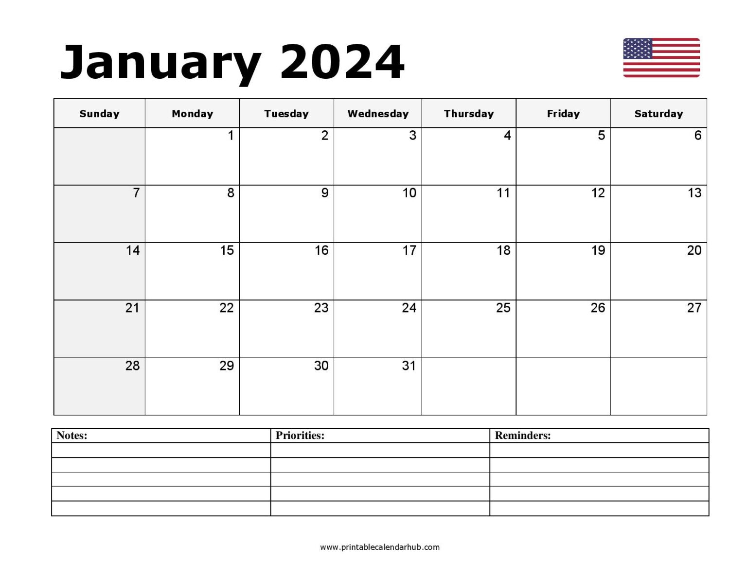 Free January 2024 Printable Calendar Blank Templates Printable