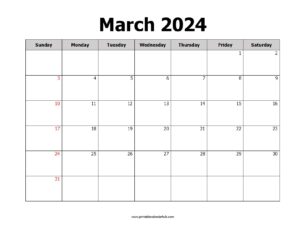 March 2024 calendar printable