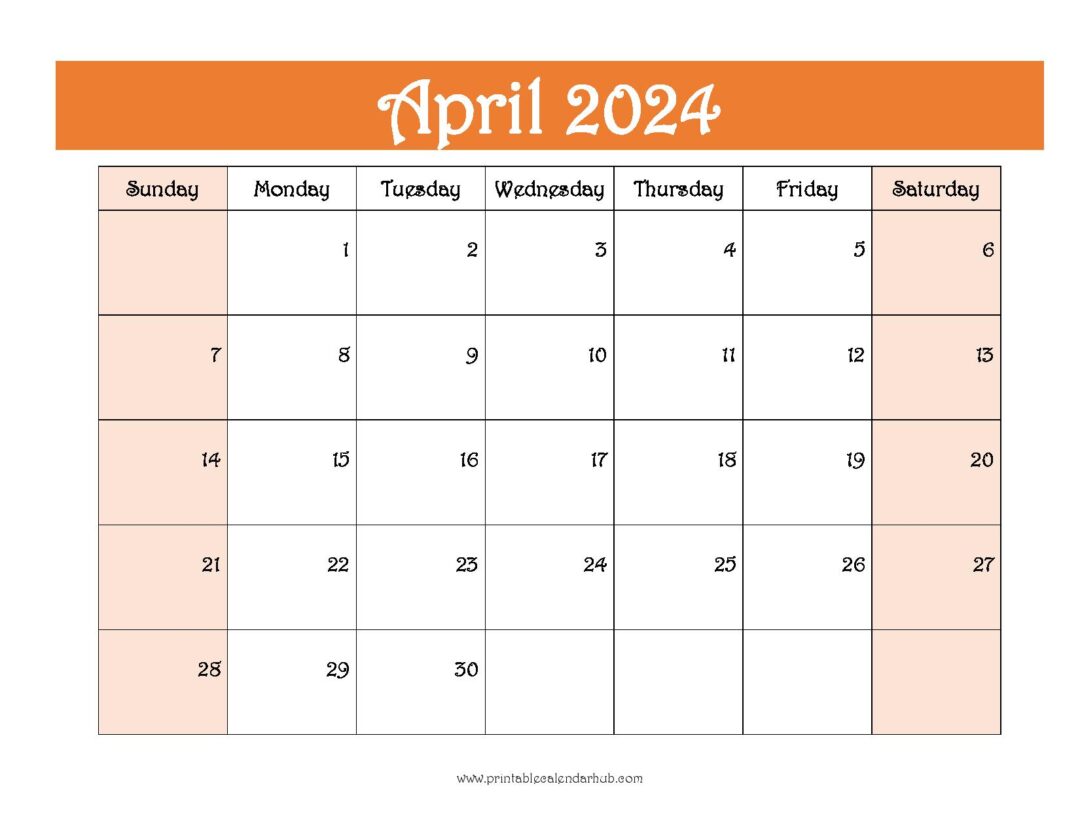 Free April 2024 Printable Calendar Blank Templates - Printable Calendar Hub