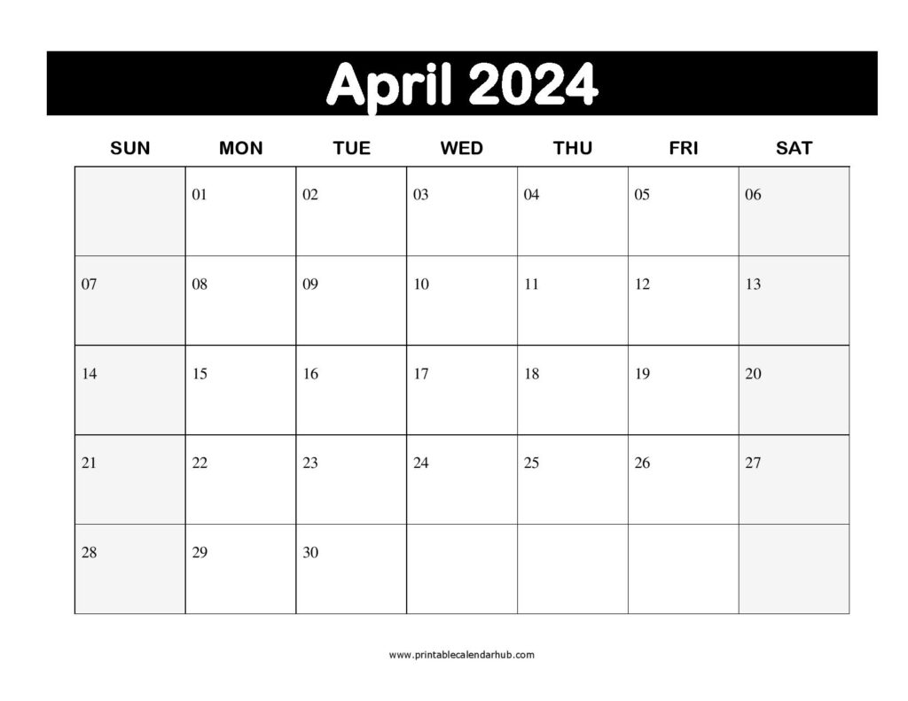 Free April 2024 Printable Calendar Blank Templates Printable Calendar Hub