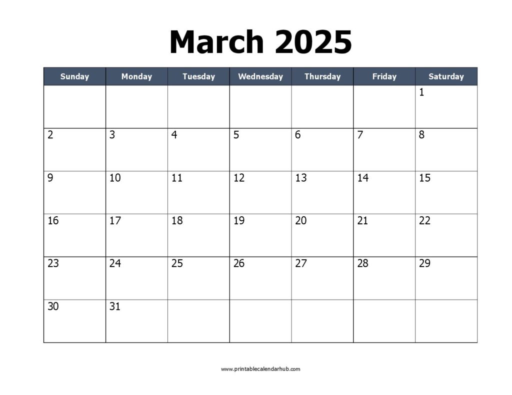 printable March 2025 calendar