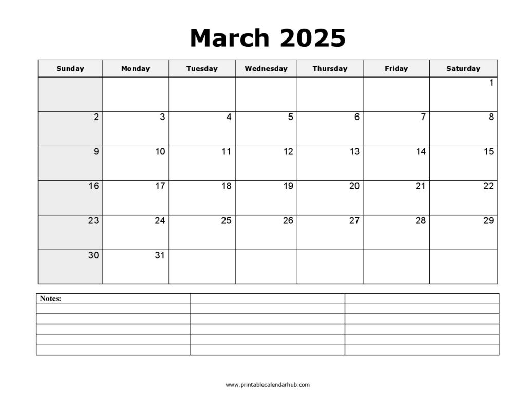 Printable March 2025 Calendar