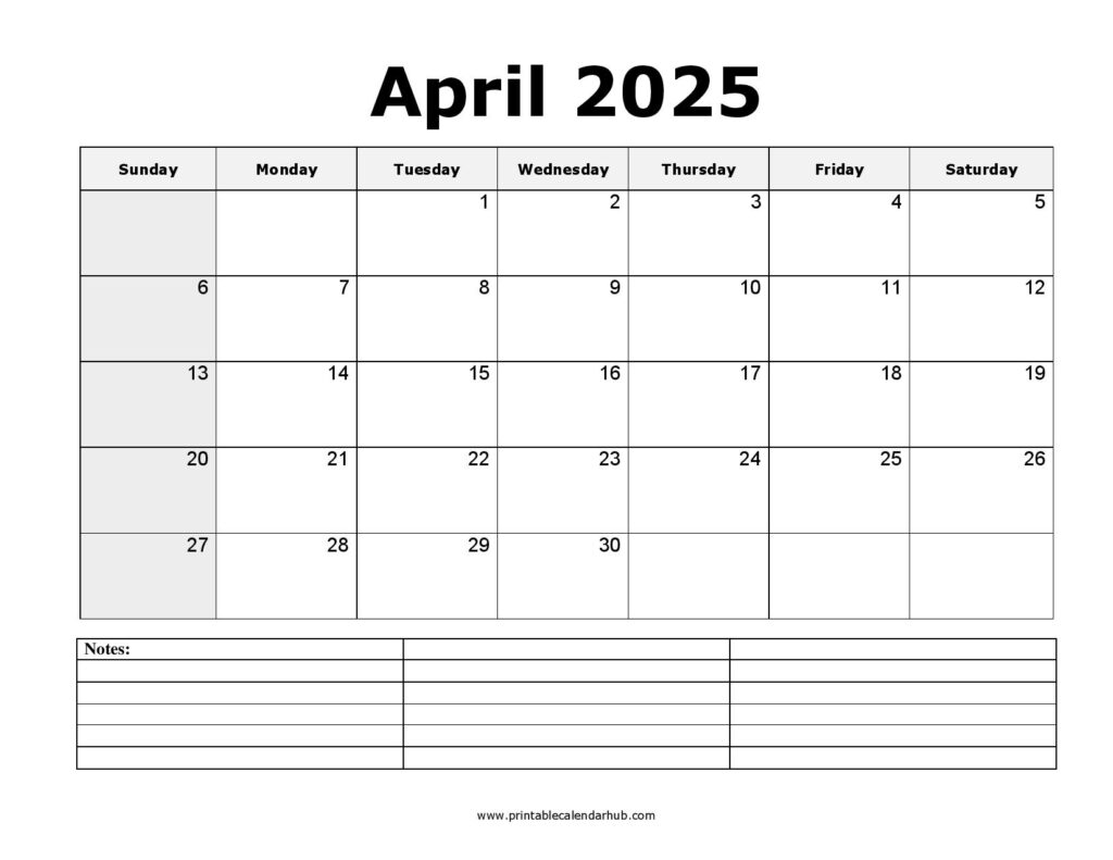 April 2025 Calendar Printable