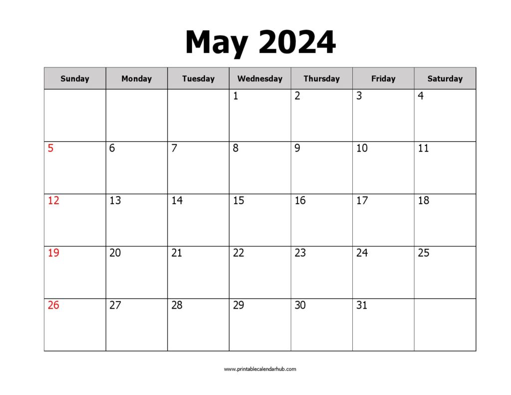 Free May 2024 Printable Calendar Blank Templates - Printable Calendar Hub