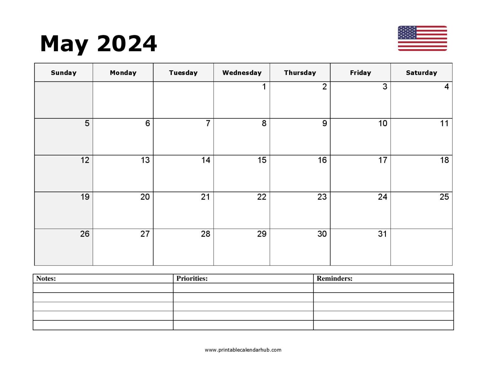 Free May 2024 Printable Calendar Blank Templates - Printable Calendar Hub