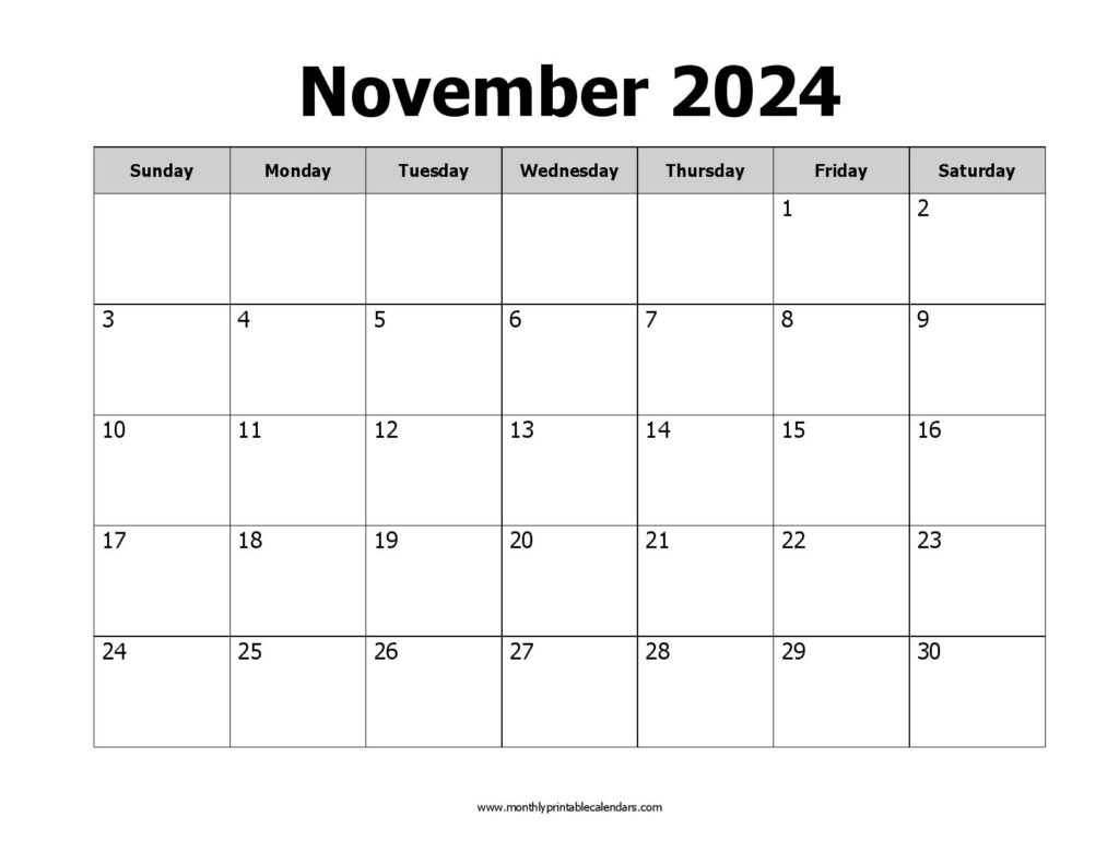 Free November 2024 Printable Calendar Blank Templates - Printable ...