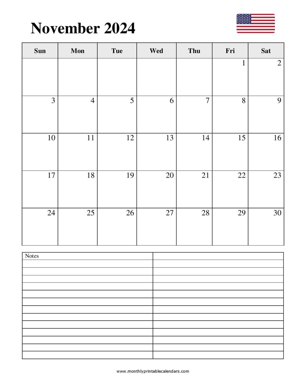 Free November 2024 Printable Calendar Blank Templates Printable